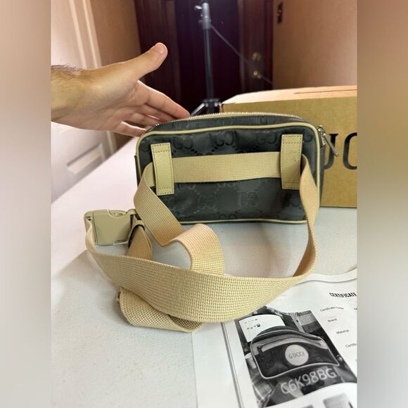 GUCCI Off The Grid Belt Bag GG Nylon Leather Gray Beige 631341 Purse Fanny pack - Picture 10 of 16